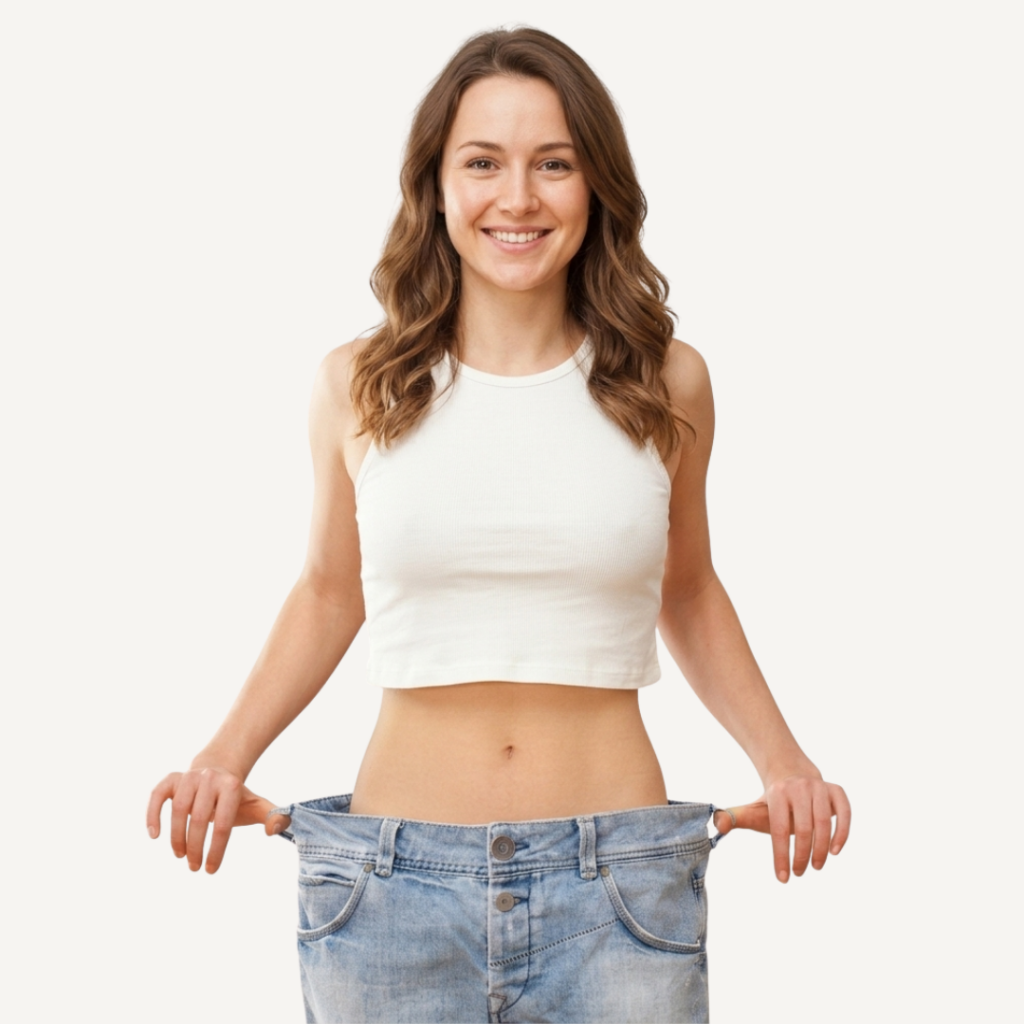 Weight loss shown through big Jeans
